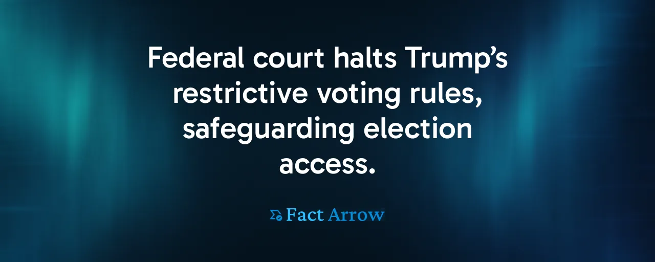 Federal court halts Trump’s restrictive voting rules, safeguarding election access.
