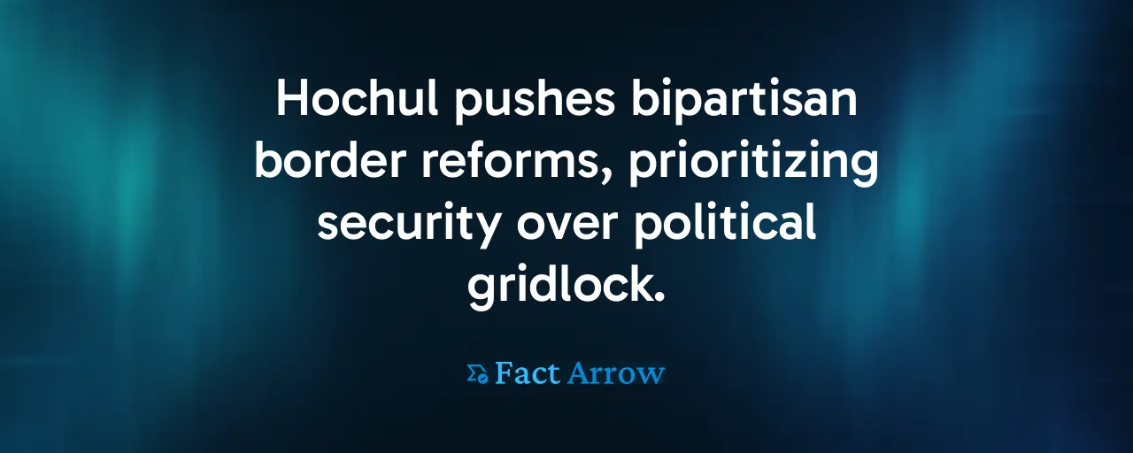 Hochul pushes bipartisan border reforms, prioritizing security over political gridlock.