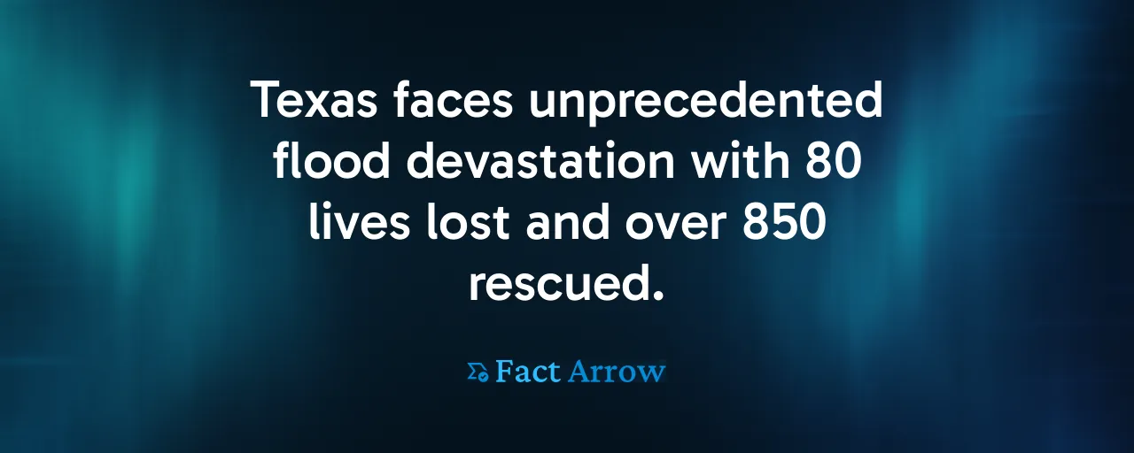 Texas faces unprecedented flood devastation with 80 lives lost and over 850 rescued.