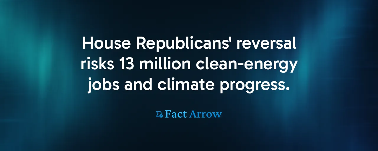 House Republicans' reversal risks 13 million clean-energy jobs and climate progress.