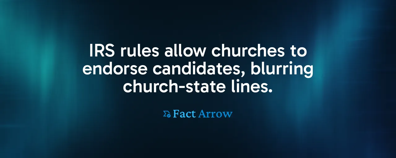 IRS rules allow churches to endorse candidates, blurring church-state lines.